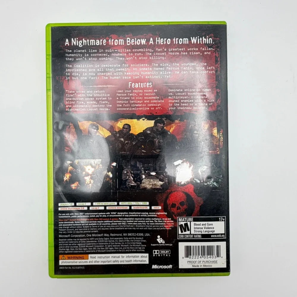Gears of‎ War Xbox 360 Microsoft Game Studios Epic Games CIB with Manual